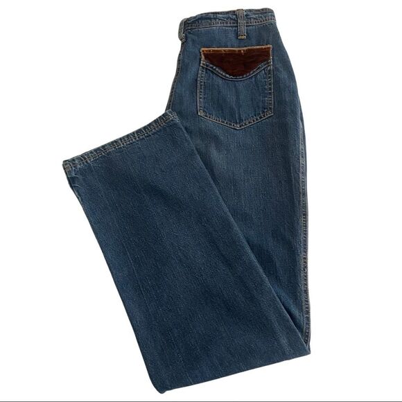 VINTAGE What’s In A Name Leather Pony Patch Pocket Jeans - Picture 1 of 11